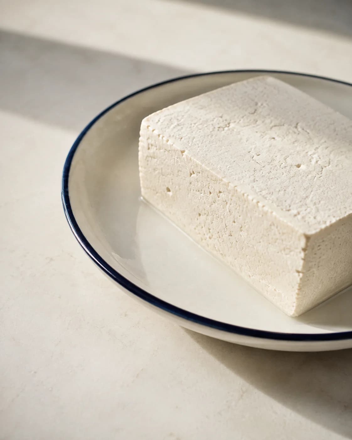 White tofu on a cream diner plate